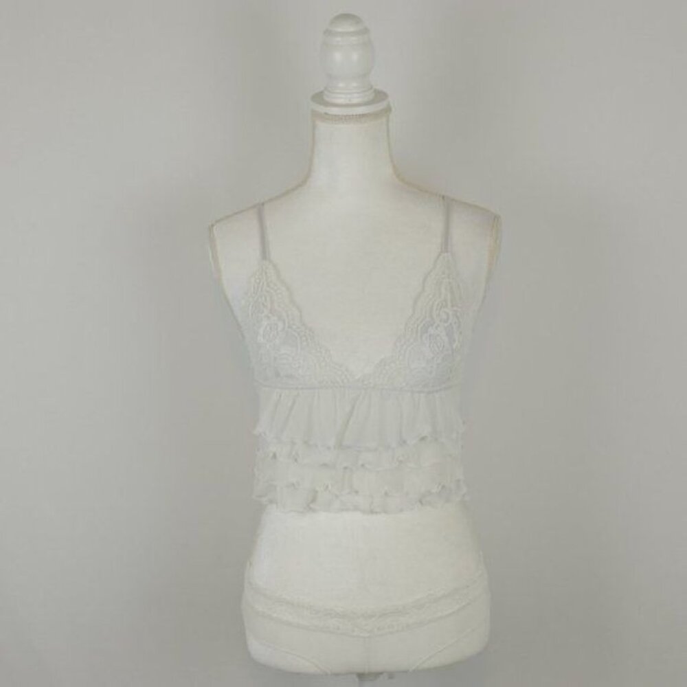 Seven 'Til Midnight Women's Small White Ruffled 2 Piece Lingerie Set